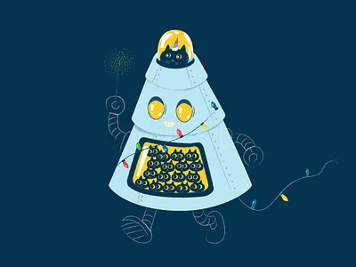 Web Cats 2020 Postcard cat cats celebrate celebration christmas christmas lights christmas tree digital art fun funny holiday illustration kitty postcard postcard design poster poster design robot robotic sketch