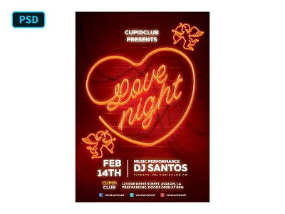 Neon Valentines Flyer Template club cupid graphicriver heart love neon neon lights psd flyer valentine flyer valentines valentines day valentines day flyer