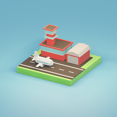 Lowpoly airport. [Creating timelapse video in Description] 3d airplane airport art b3d blender isometric lowpoly render timelapse