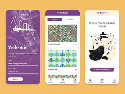 Quilting Fabric Management App app design coloring coloring book design ios mobile mobile app quilt quilting screens ui ux