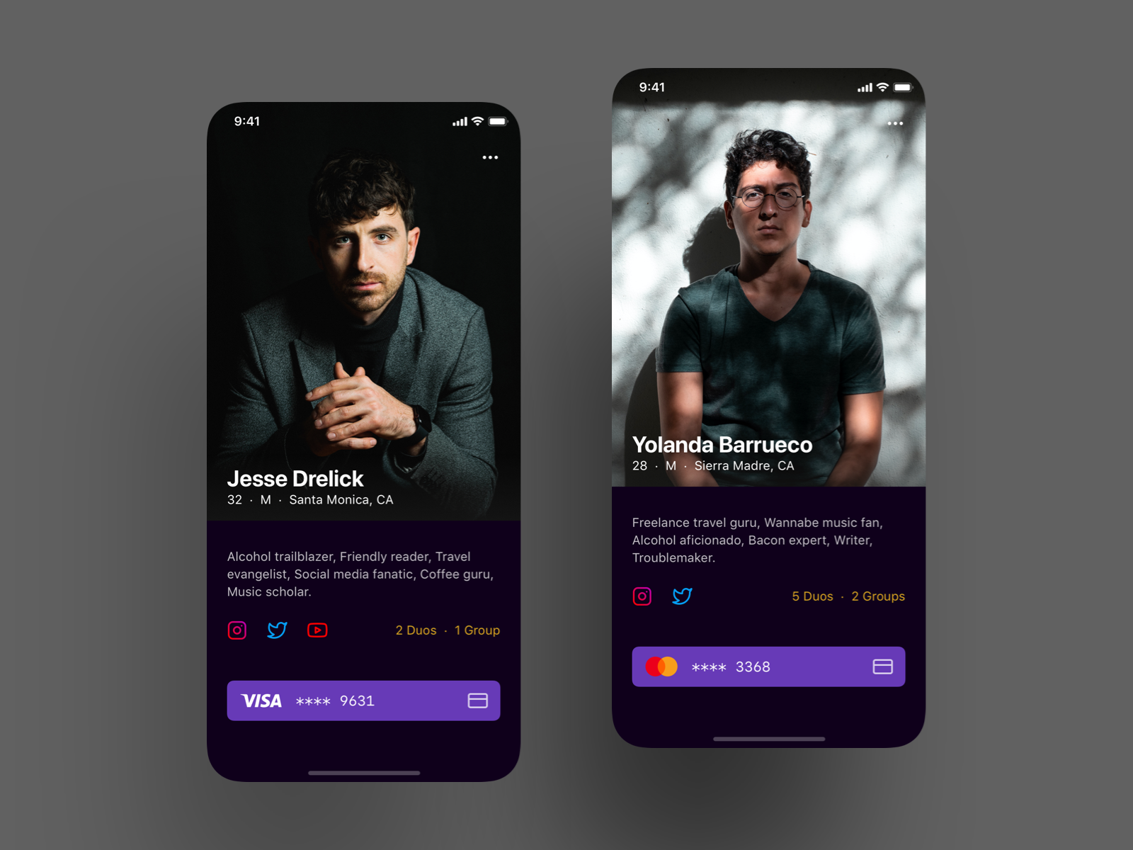 Example of Profile Screens for Nightclub App