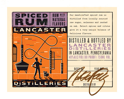 Lancaster Distilleries Spiced Rum Front & Back Labels dog illustration label design liquor package design pug rum