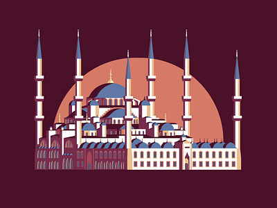 Blue Mosque blue mosque flat graphic illustration istanbul mosque turkey vector