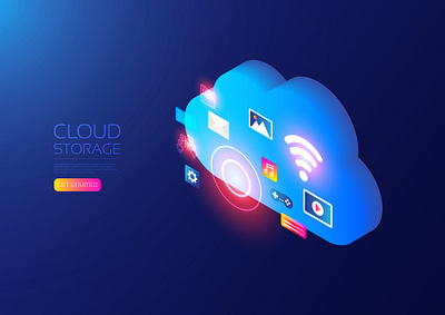 Isometric cloud service background cloud communication connection data entertainment file hologram internet isometric online server service storage technology ui user interface vector wifi wireless