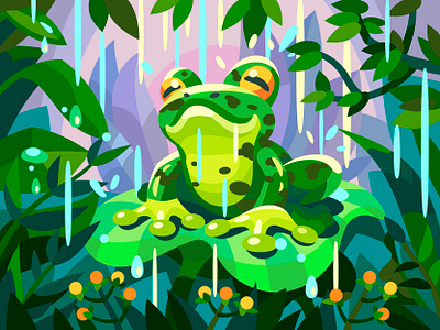 Cute frog art cartoon character comic design digital draw frog illustration landscape vector