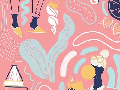 Millennial pink / millennial girl books bubblegum digital illustration girl illustration lipstick photoshop pink