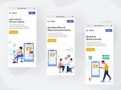 Walkthrough Screens | Landing Page for Insurance Website call to action clean design design healthcare illustration insurance app ios landing page landing page design landing page ui medical app mobile onboarding ui ronak chhatwal stepper survey ui ux walkthrough web design