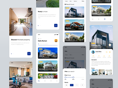 Real Estate App - Screens Overview app clean colors design fireart fireartstudio interface ios minimal mobile real estate app realestate typogaphy ui uidesign ux