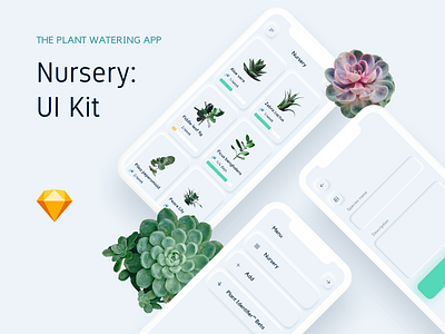 Nursery plant management App app design green ios light list menu nature plant sketch stats succulent ui kit ux vector white