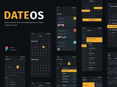 DateOs - Calendar UI Kit app booking calendar clean date date picker day days events figma interface period schedule time timeline ui ui kit week year