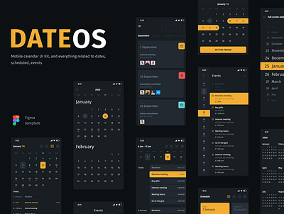 DateOs - Calendar UI Kit app booking calendar clean date date picker day days events figma interface period schedule time timeline ui ui kit week year