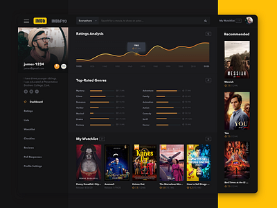 Daily 006 User profile account amazon app concept daily ui dailyui dark theme dark ui dashboard imdb movie app netflix profile profile design profile page user user account user interface userprofile watchlist