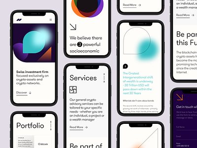 Swiss Investment - Landing Page Mobile abstract abstract design blockchain website consulting group content delivery content marketing crypto consulting crypto investment firm investment light interface light user interface minimal clean design mobile platform design responsive design typography ui ux
