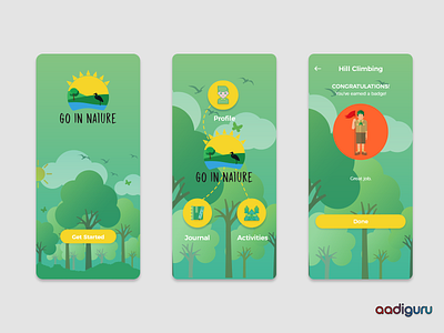 Go In Nature - Mobile App aadiguru adobexd green ui mobile app natural the natural theme nature nature illustration nature theme popular trending ui trends 2020 ui ux design user experience user interface