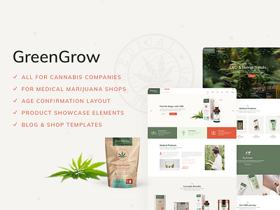 GreenGrow cannabis cannabis branding cannabis design cbd cbd oil coffee shop design hemp hemp oil landing page marijuana medical marijuana product design responsive theme ui ux web design website mockup wordpress