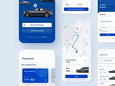 Car-sharing app application blue booking cars design mobile mobile app mobile design typography ui ux