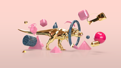 King in Pink 3d abstract adobe dimension dinosaur gold pink