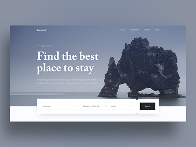 Traveland website booking clean design form habitat hbtat hero minimal north search travel trip trip planner typography ui ux vacation web