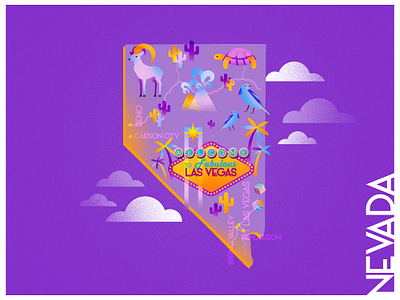 A state a day. #17 - Nevada bright colors challenge color combinations design flat gradient illustration infographic las vegas map nevada noise palette poster poster a day states texture usa vector violet