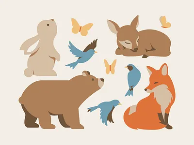 Baby Animals WIP baby bear bird birds bunny butterflies butterfly cute deer flat fox illustration illustrations illustrator invite minimal shower vector woodland woods