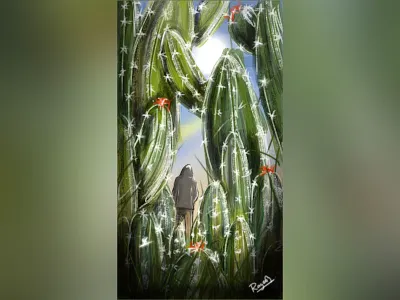 Just be yourself! cactus flower forest green hills illustration man me procreate procreatepocket scenary