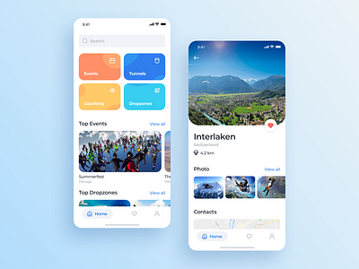 Skydiving app app design interface ios mobile ui ux