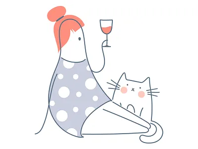 Is weekend coming soon?😄 cartoon cat character chill out cute design funny girl holiday illustration light like line line art outline relax ui vector weekend wine