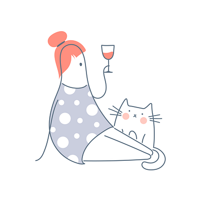 Is weekend coming soon?😄 cartoon cat character chill out cute design funny girl holiday illustration light like line line art outline relax ui vector weekend wine