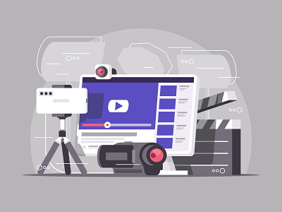 Video content production concept blog blogging camera channel flat gadget illustration internet live mobile network online recording seo service stream streaming vector video vlog