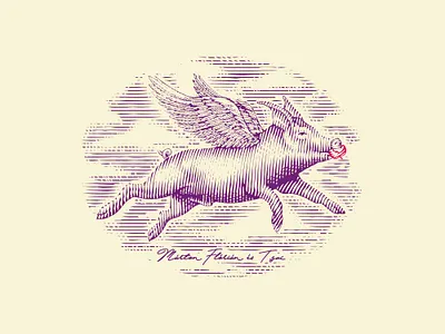 Illustration flying pig engraved engraving farm handdraw illustration illustrator line engraving logo pig scratchboard vintage