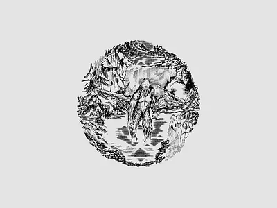 Sasquatch Whiskey illustration art branding design etching label design logo luxury packaging design sketch traditional vintage