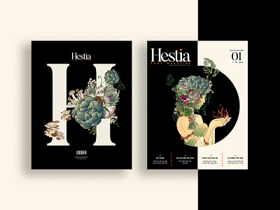 Hestia Magazine - Cover black and white cook design drawing food hestia illustration art layout magazine magazine cover mushroom olympus typo typography vegetable vegetarian venus