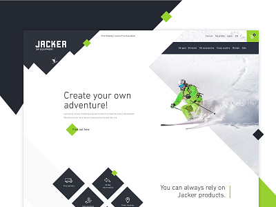 Jacker ski website adventure clean ui elegant equipment gear gray green landing landing page landingpage shop simple simple clean interface ski ui webdesign website website design