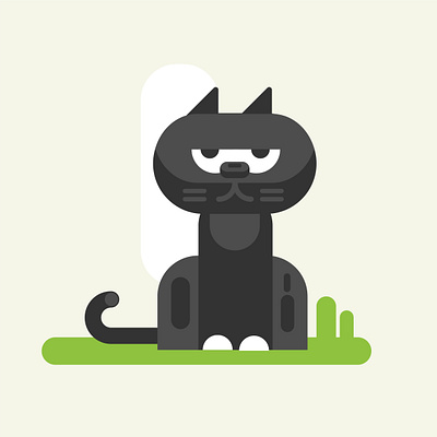 Black Cat Flat Design Digital Illustration, Cartoon black cat flat flat design hirushan illustration srilanka