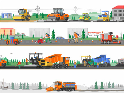 Illustrations for the website art asphalt car construction design equipment icon illustration landscape paver paving road roller tractor truck vector