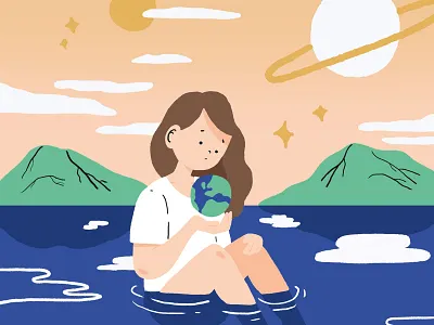 Protect earth character earth girl nature ocean planet