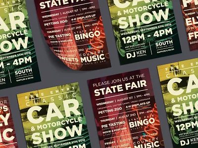 Event Series Flyers car show flyer flyer artwork flyer design green picnic red state fair typography yellow