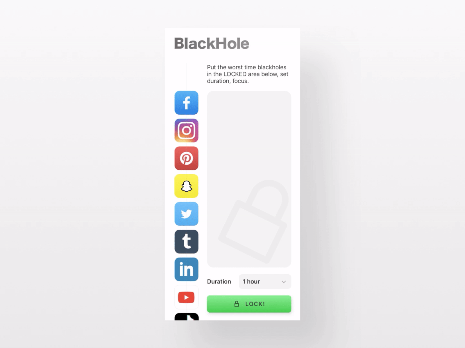 Time Blackholes app design interaction lock mobile productivity socialmedia task management ui ux