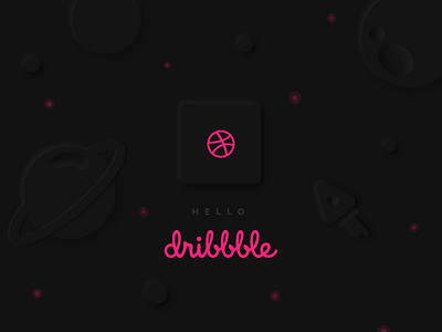 Hello Dribbble! 👨🏼‍🚀 dark dark theme design dribbble hello hello dribble illustration logo minimal neumorphism space universe vector