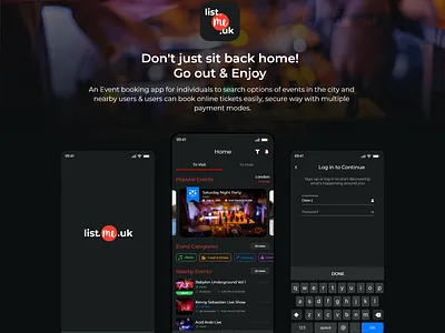 Event App app casestudy clean dark ui event app event flyer home screen ios app login screen splash ui uiux user experience user inteface