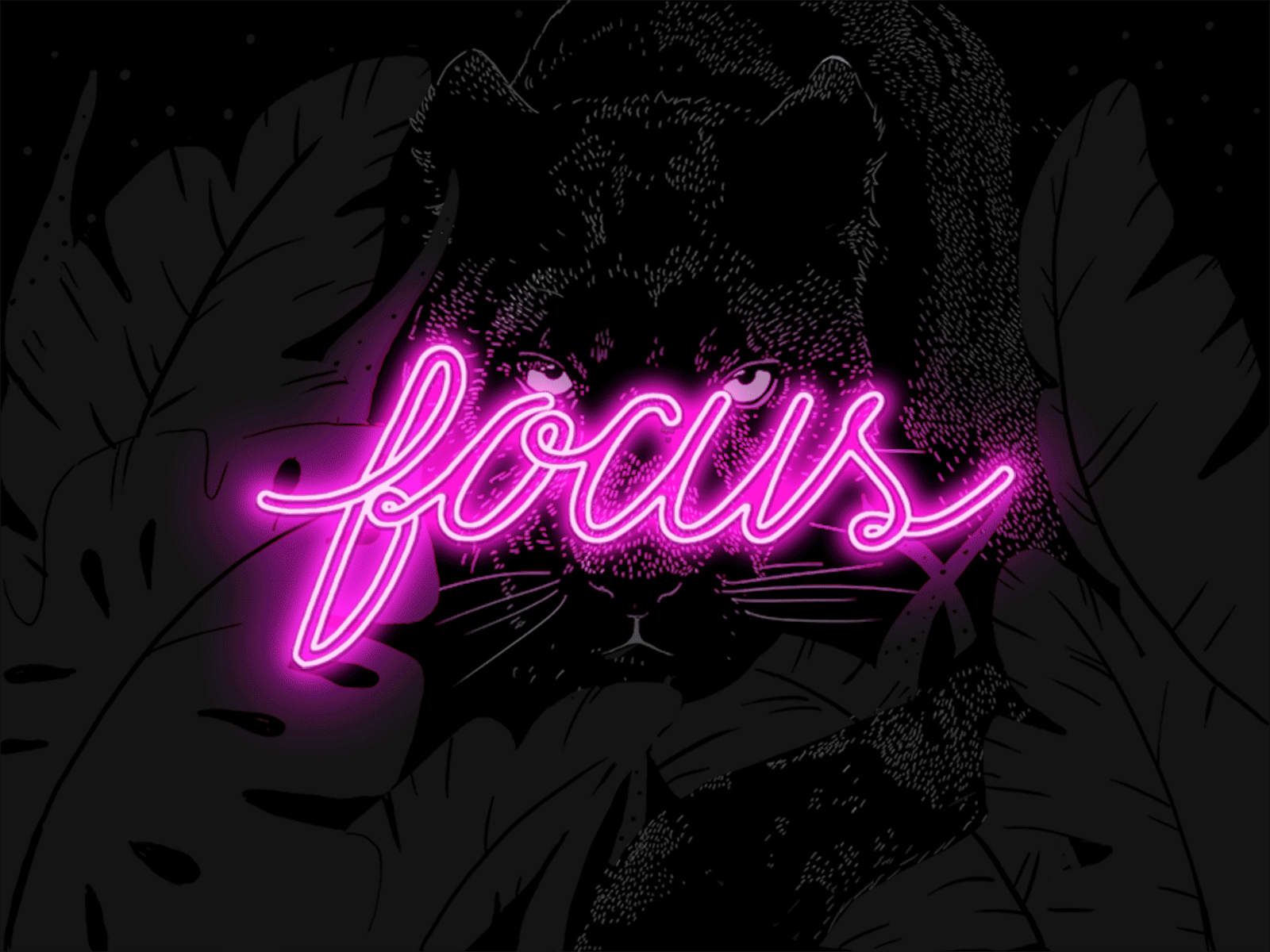 Focus 2d animation animated gif animation black cat concept art digitalart digitalillustration gif illustration lettering lettering animation lettering art lettering artist mural design neon neon sign panther photoshop wild illustration