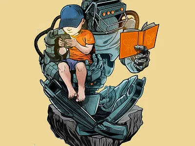 Learn children comic digital illustration robot