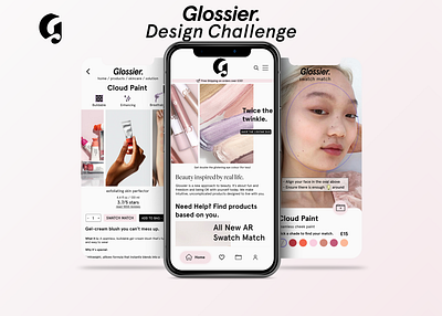 Glossier Design Challenge Mockup app ar augmented reality augmentedreality fashion glossier makeup minimal skincare ui ux