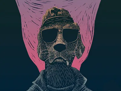 Bad Dog badass block print cigarette dog dog illustration line linocut linoprint poster print sunset woodcut