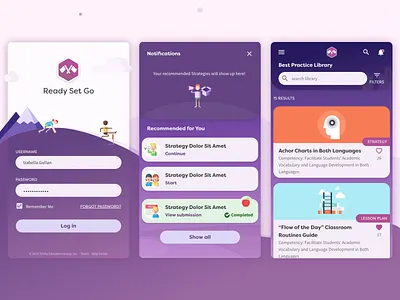 Education App Login, Notification, Library Page Design app cards color design education icon illustration kids ui ux