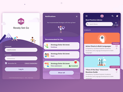 Education App Login, Notification, Library Page Design app cards color design education icon illustration kids ui ux