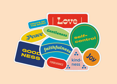 Fruit Stickers design fruit illustration joy kindness love peace spirit stickers typography