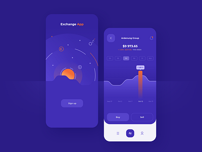 Stock Exchange app view - concept design app business chart concept data design finance fintech gradients icons illustrator ios minimal mobile sketch splashscreen statistics technology