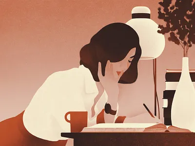 Woman desk digital editorial folioart illustration karolis strautniekas negative space texture woman