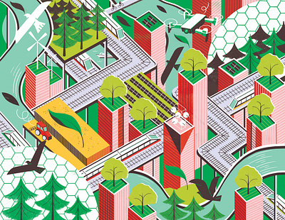 Future Cities city digital editorial folioart futuristic illustration isometric michael driver sustainable